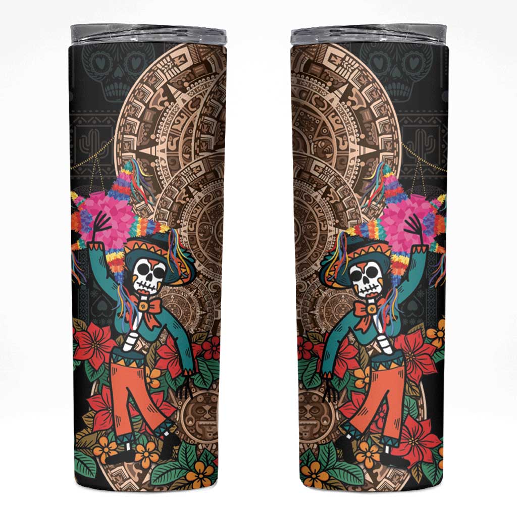 Las Posadas Skinny Tumbler Pinata With Mexican Aztec Circle - Wonder Print Shop