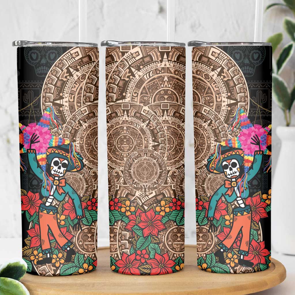 Las Posadas Skinny Tumbler Pinata With Mexican Aztec Circle - Wonder Print Shop
