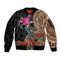 Las Posadas Sleeve Zip Bomber Jacket Pinata With Mexican Aztec Circle - Wonder Print Shop