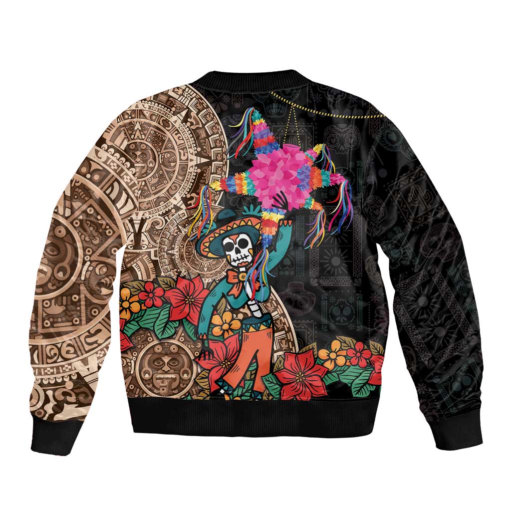 Las Posadas Sleeve Zip Bomber Jacket Pinata With Mexican Aztec Circle - Wonder Print Shop
