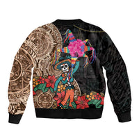 Las Posadas Sleeve Zip Bomber Jacket Pinata With Mexican Aztec Circle - Wonder Print Shop