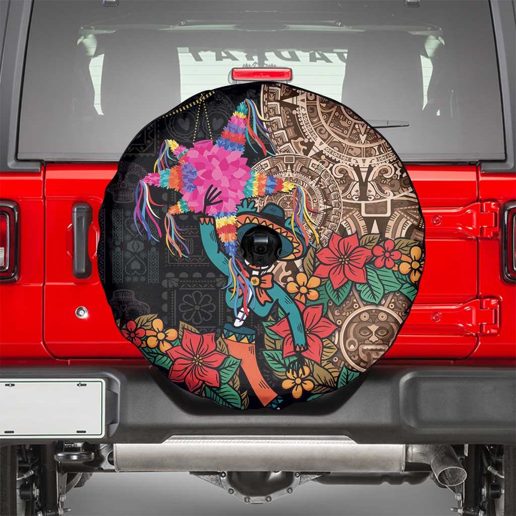 Las Posadas Spare Tire Cover Pinata With Mexican Aztec Circle - Wonder Print Shop