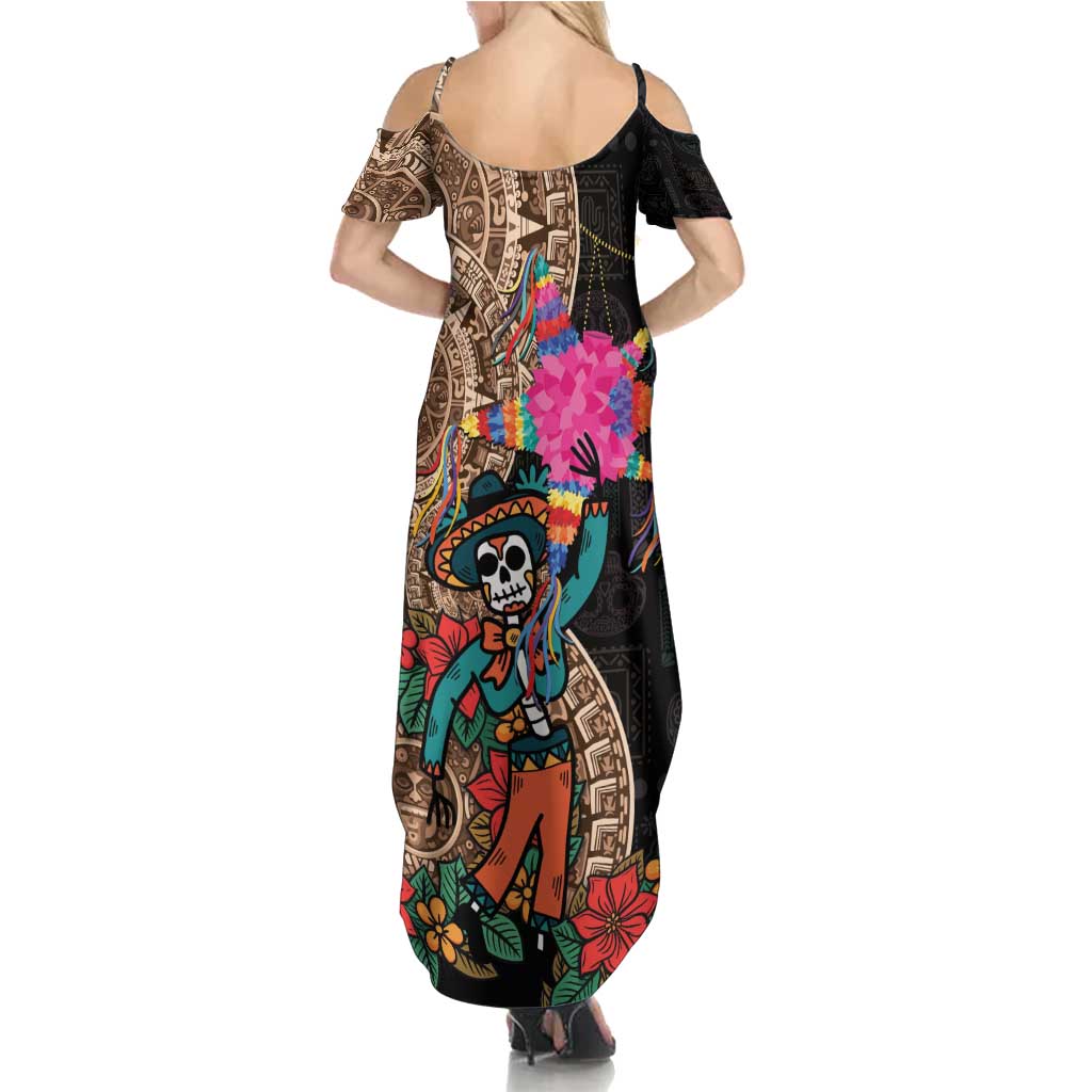 Las Posadas Summer Maxi Dress Pinata With Mexican Aztec Circle - Wonder Print Shop