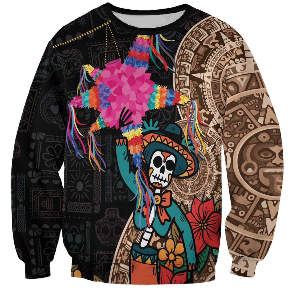 Las Posadas Sweatshirt Pinata With Mexican Aztec Circle - Wonder Print Shop
