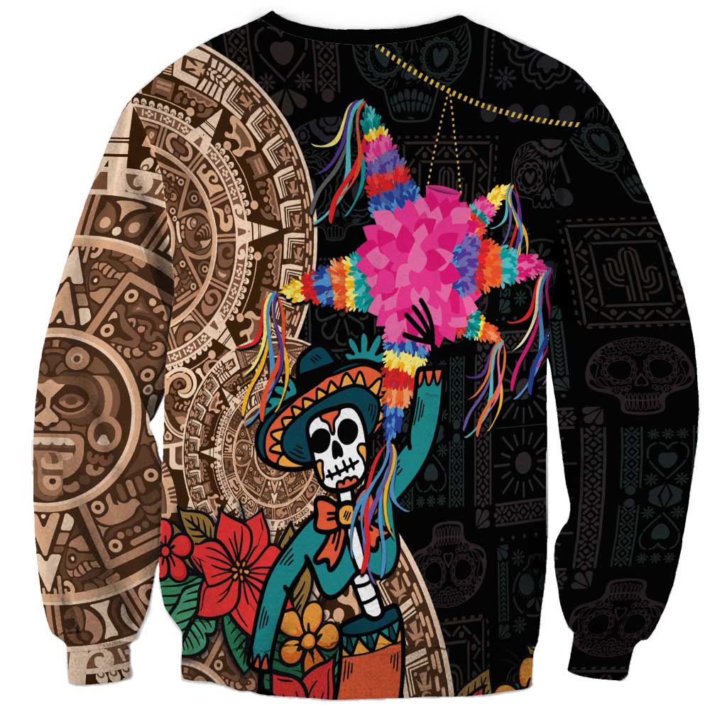 Las Posadas Sweatshirt Pinata With Mexican Aztec Circle - Wonder Print Shop