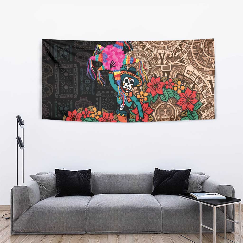 Las Posadas Tapestry Pinata With Mexican Aztec Circle - Wonder Print Shop