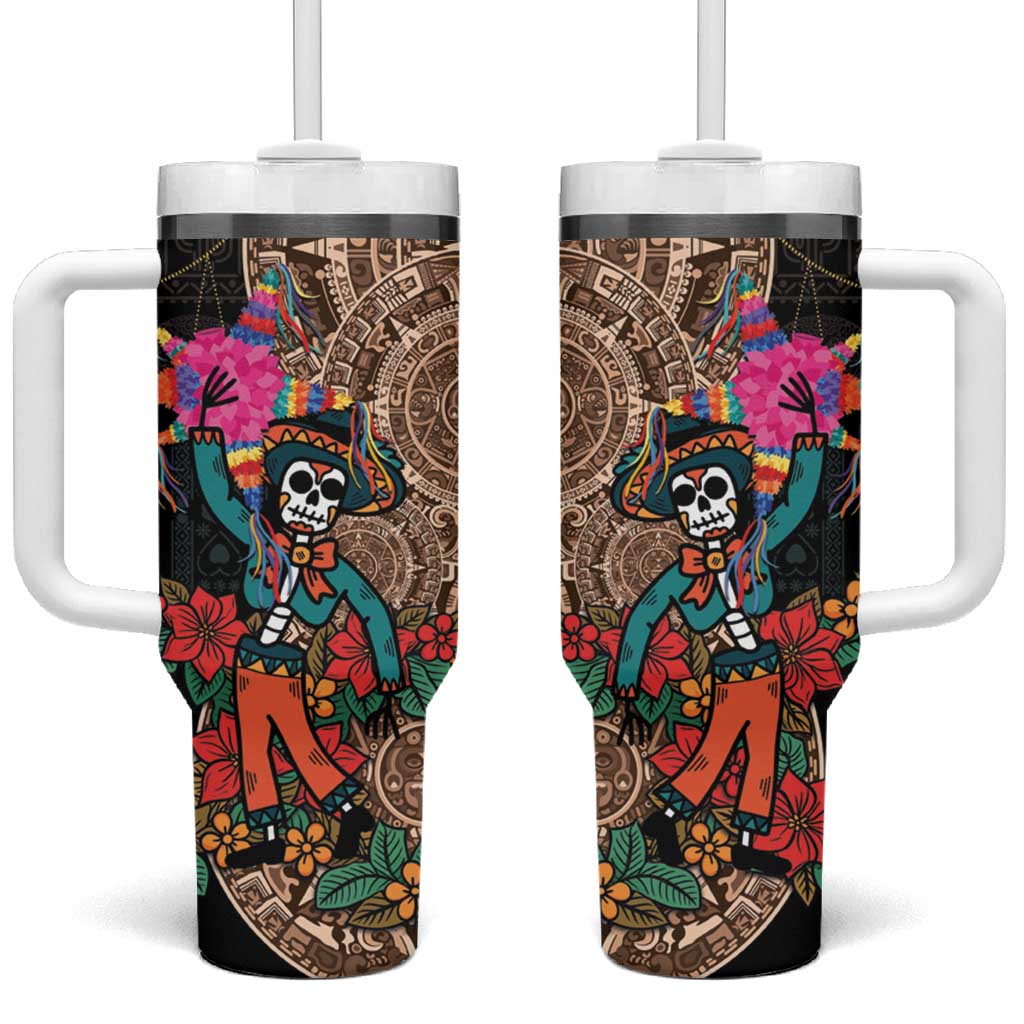 Las Posadas Tumbler With Handle Pinata With Mexican Aztec Circle - Wonder Print Shop