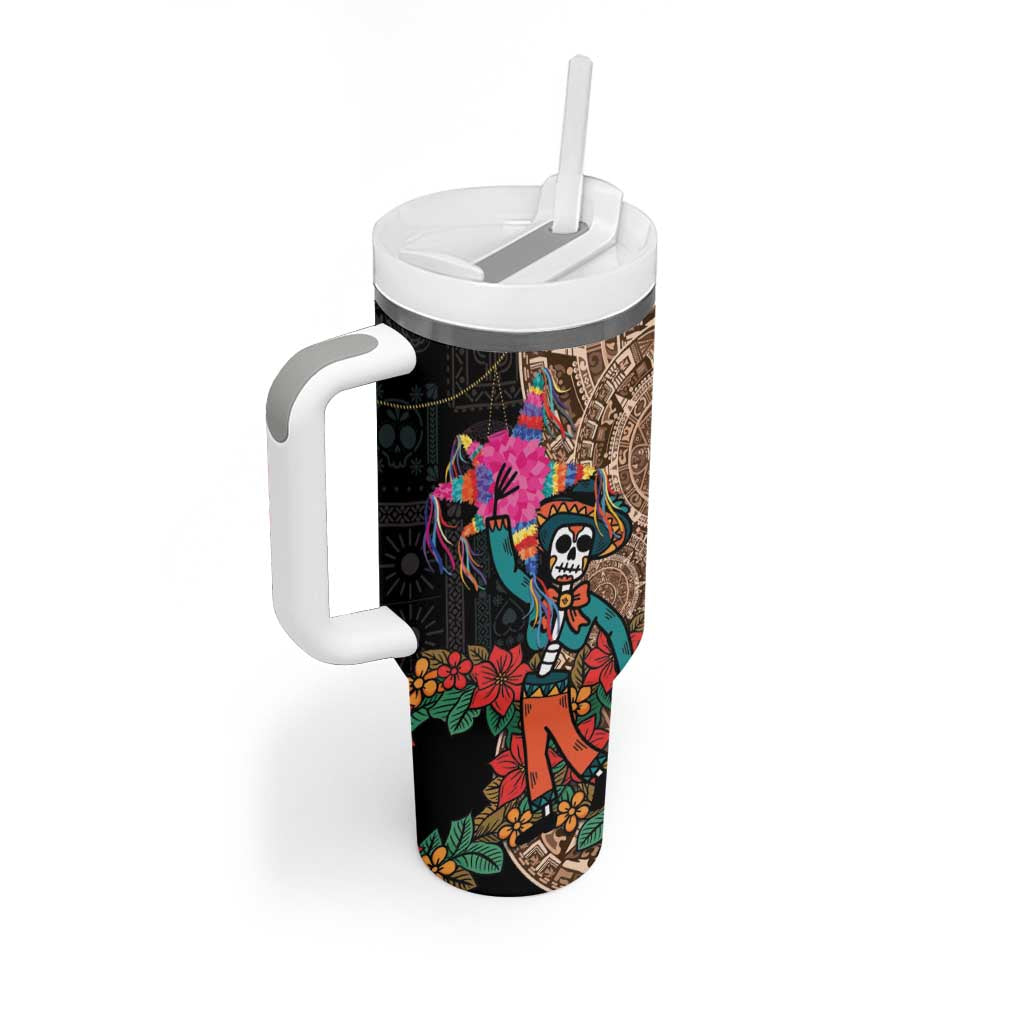 Las Posadas Tumbler With Handle Pinata With Mexican Aztec Circle - Wonder Print Shop