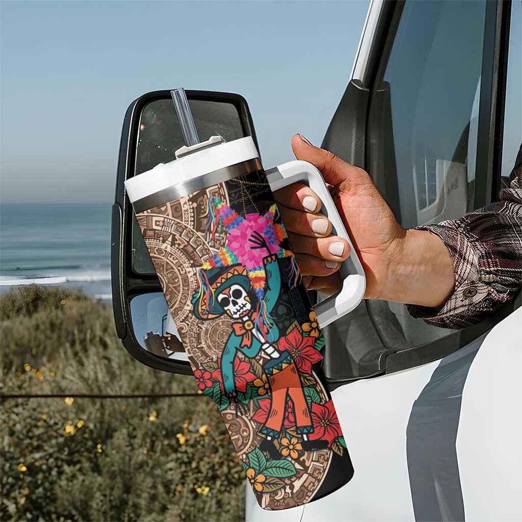 Las Posadas Tumbler With Handle Pinata With Mexican Aztec Circle - Wonder Print Shop