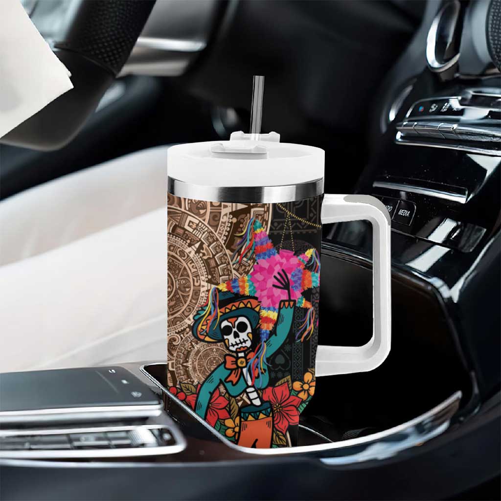 Las Posadas Tumbler With Handle Pinata With Mexican Aztec Circle - Wonder Print Shop