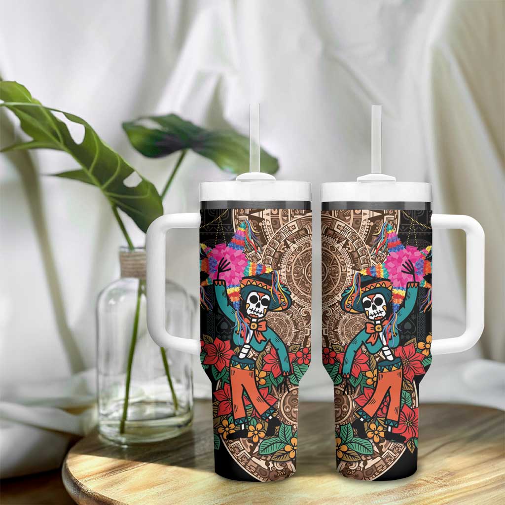 Las Posadas Tumbler With Handle Pinata With Mexican Aztec Circle - Wonder Print Shop