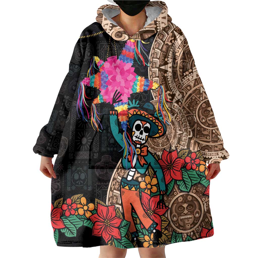 Las Posadas Wearable Blanket Hoodie Pinata With Mexican Aztec Circle - Wonder Print Shop