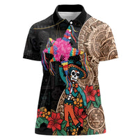 Las Posadas Women Polo Shirt Pinata With Mexican Aztec Circle - Wonder Print Shop