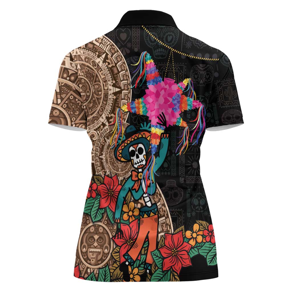 Las Posadas Women Polo Shirt Pinata With Mexican Aztec Circle - Wonder Print Shop