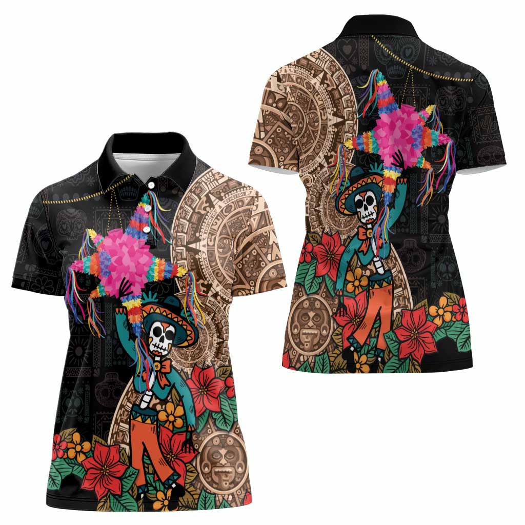 Las Posadas Women Polo Shirt Pinata With Mexican Aztec Circle - Wonder Print Shop