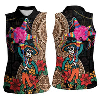 Las Posadas Women Sleeveless Polo Shirt Pinata With Mexican Aztec Circle - Wonder Print Shop