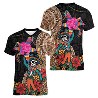 Las Posadas Women V-Neck T-Shirt Pinata With Mexican Aztec Circle - Wonder Print Shop