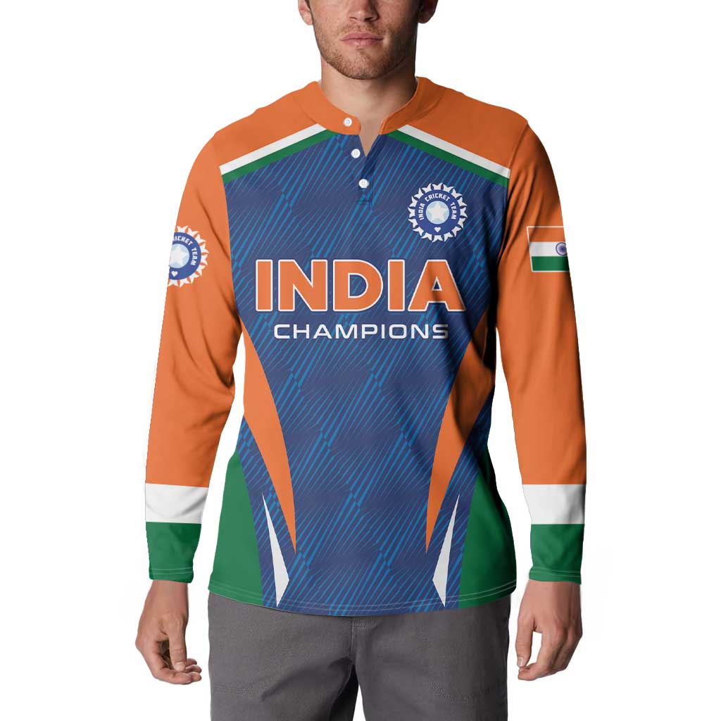 Custom India Cricket Button Sweatshirt The Men In Blue Champions - Wonder Print Shop