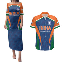 Custom India Cricket Couples Matching Puletasi and Hawaiian Shirt The Men In Blue Champions - Wonder Print Shop