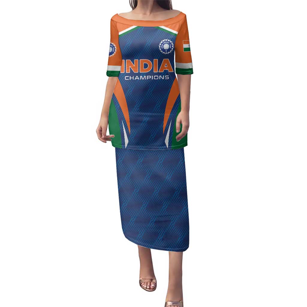 Custom India Cricket Family Matching Puletasi and Hawaiian Shirt The Men In Blue Champions - Wonder Print Shop