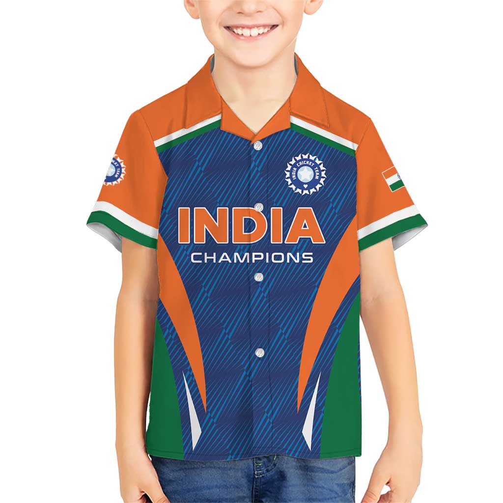 Custom India Cricket Family Matching Short Sleeve Bodycon Dress and Hawaiian Shirt The Men In Blue Champions - Wonder Print Shop