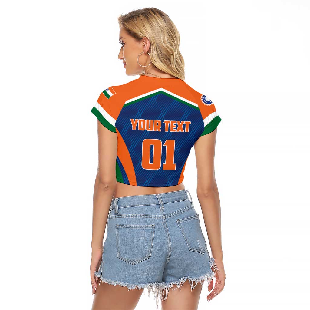 Custom India Cricket Raglan Cropped T Shirt The Men In Blue Champions - Wonder Print Shop