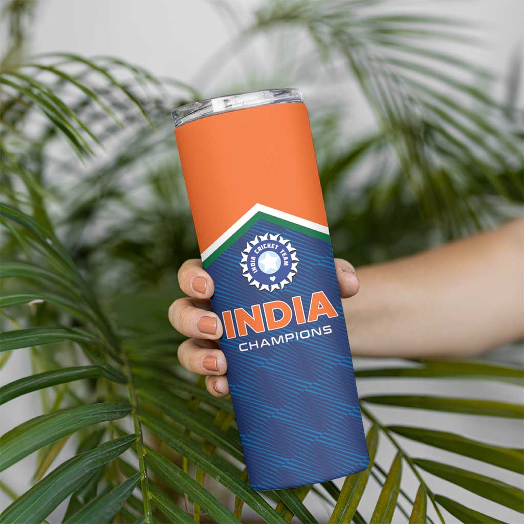 Custom India Cricket Skinny Tumbler The Men In Blue Champions - Wonder Print Shop