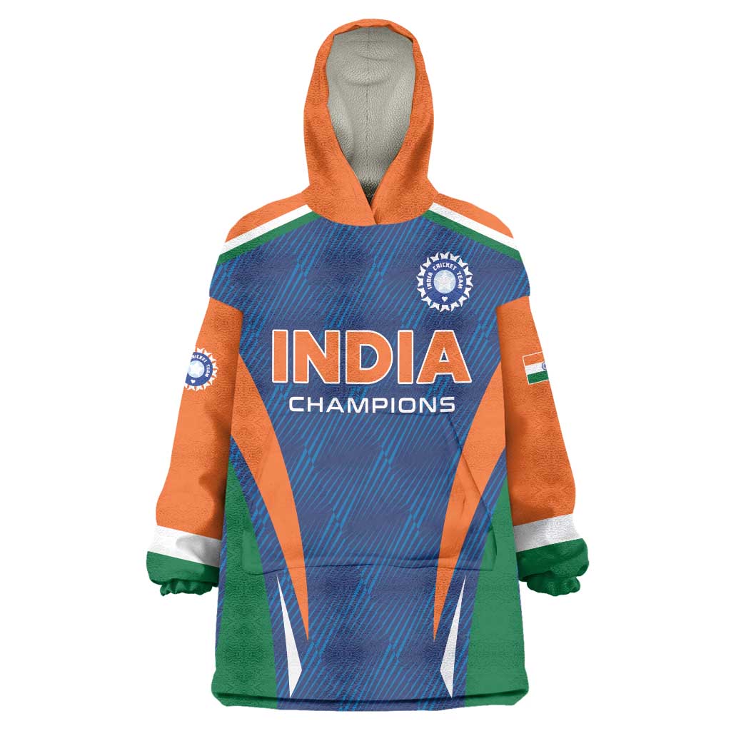 Custom India Cricket Wearable Blanket Hoodie The Men In Blue Champions - Wonder Print Shop