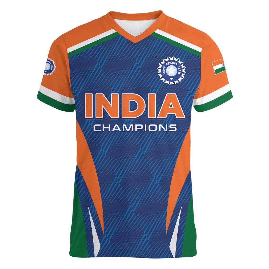 Custom India Cricket Women V-Neck T-Shirt The Men In Blue Champions - Wonder Print Shop
