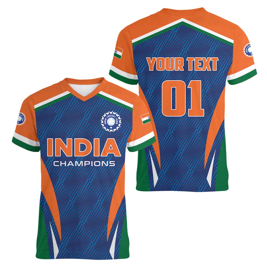 Custom India Cricket Women V-Neck T-Shirt The Men In Blue Champions - Wonder Print Shop