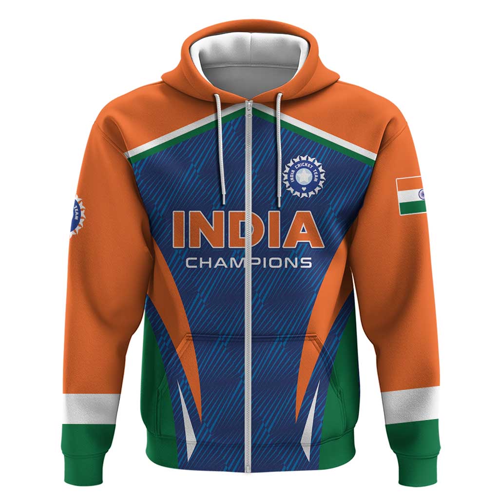Custom India Cricket Zip Hoodie The Men In Blue Champions - Wonder Print Shop