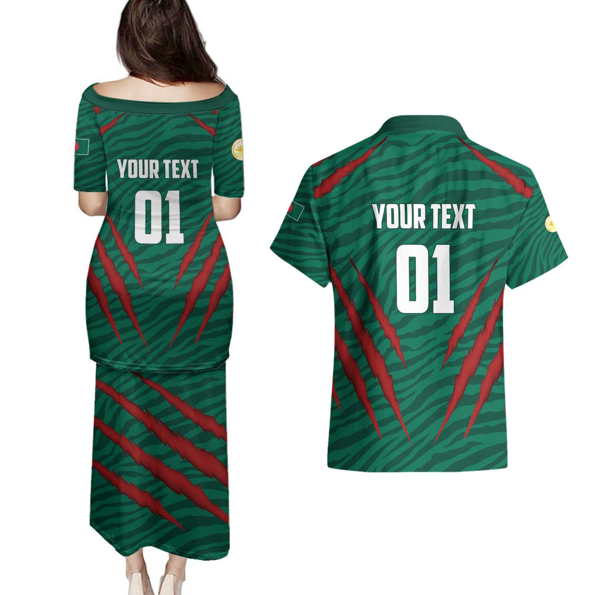 Custom Bangladesh Cricket Couples Matching Puletasi and Hawaiian Shirt The Tigers Go Champions - Wonder Print Shop