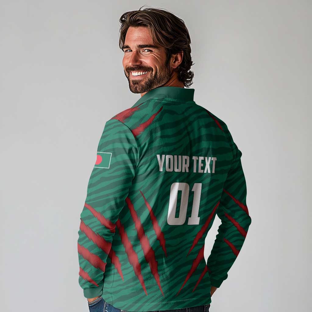 Custom Bangladesh Cricket Long Sleeve Polo Shirt The Tigers Go Champions - Wonder Print Shop