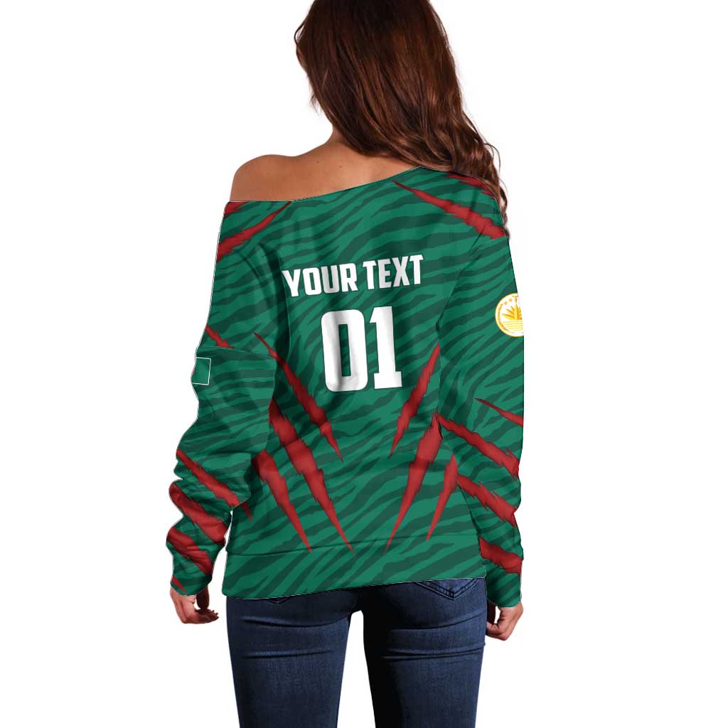 Custom Bangladesh Cricket Off Shoulder Sweater The Tigers Go Champions - Wonder Print Shop
