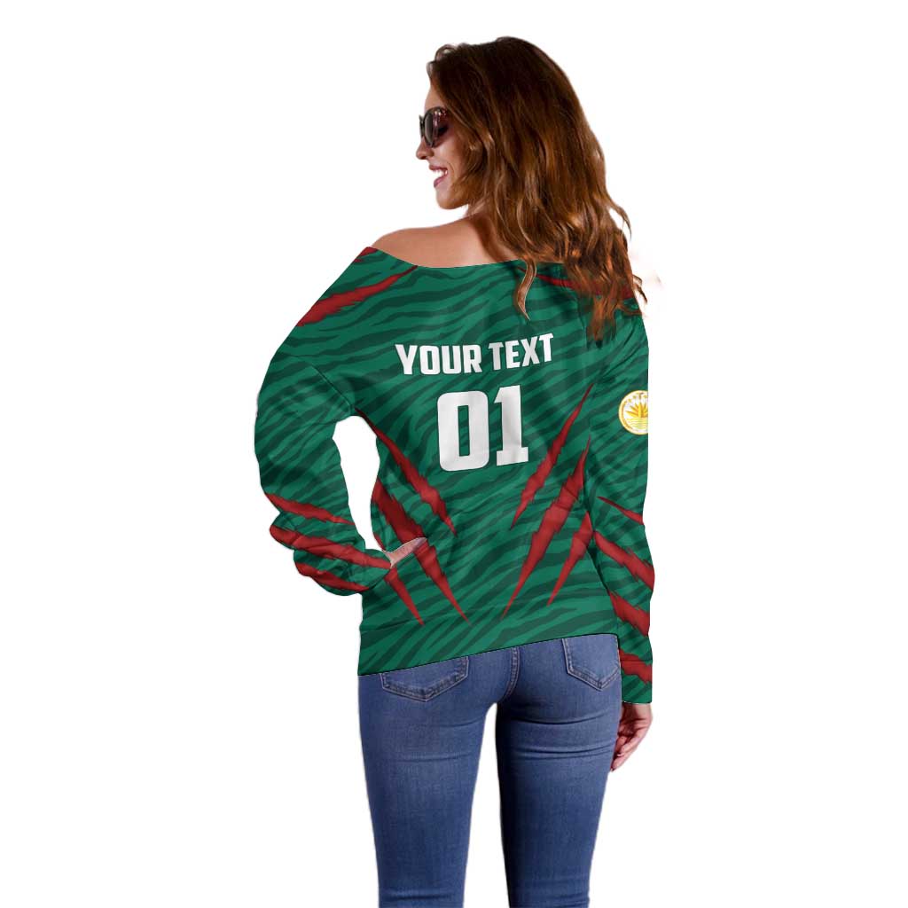 Custom Bangladesh Cricket Off Shoulder Sweater The Tigers Go Champions - Wonder Print Shop