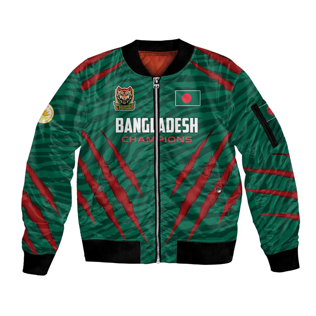 Custom Bangladesh Cricket Sleeve Zip Bomber Jacket The Tigers Go Champions - Wonder Print Shop