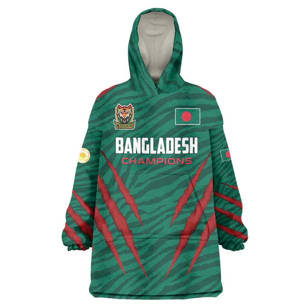 Custom Bangladesh Cricket Wearable Blanket Hoodie The Tigers Go Champions - Wonder Print Shop