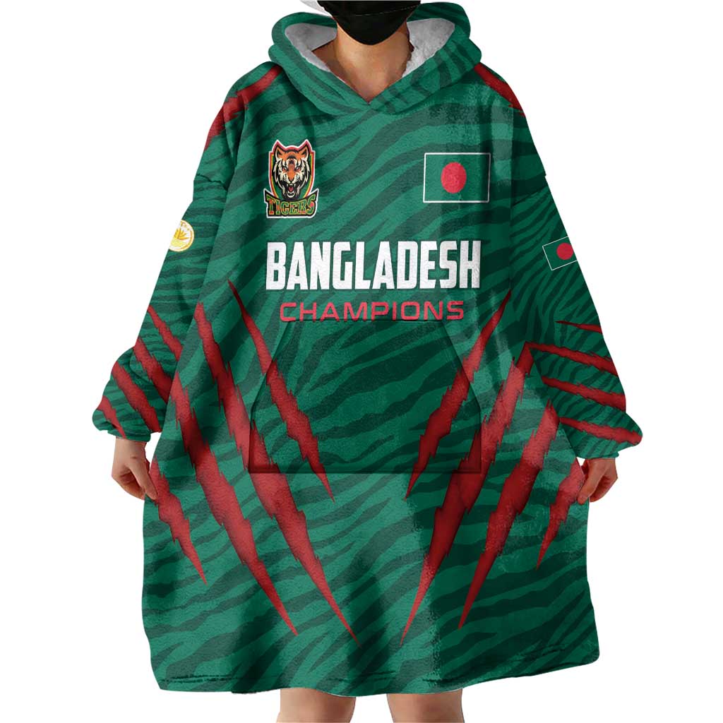 Custom Bangladesh Cricket Wearable Blanket Hoodie The Tigers Go Champions - Wonder Print Shop