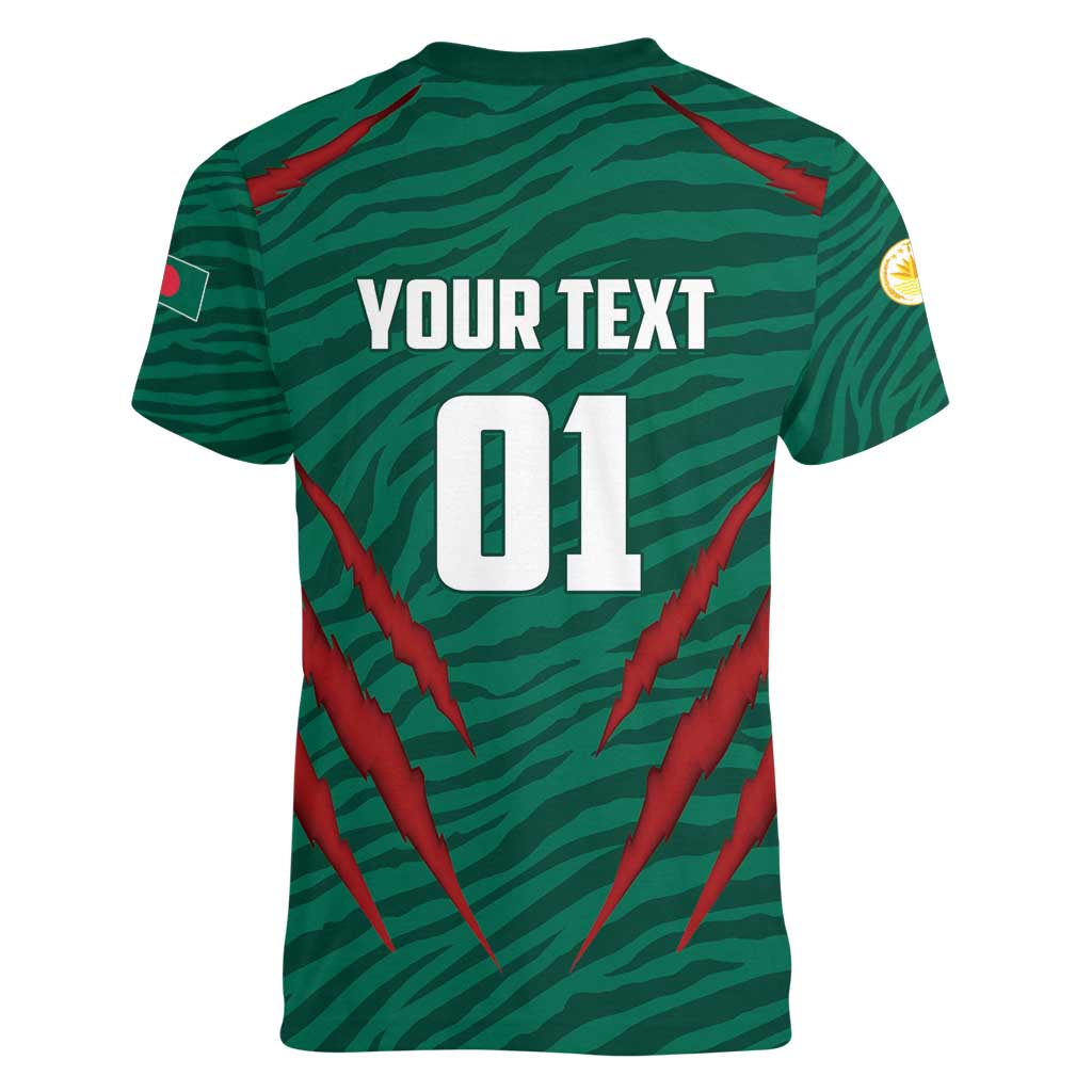 Custom Bangladesh Cricket Women V-Neck T-Shirt The Tigers Go Champions - Wonder Print Shop