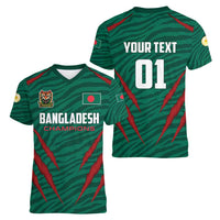 Custom Bangladesh Cricket Women V-Neck T-Shirt The Tigers Go Champions - Wonder Print Shop