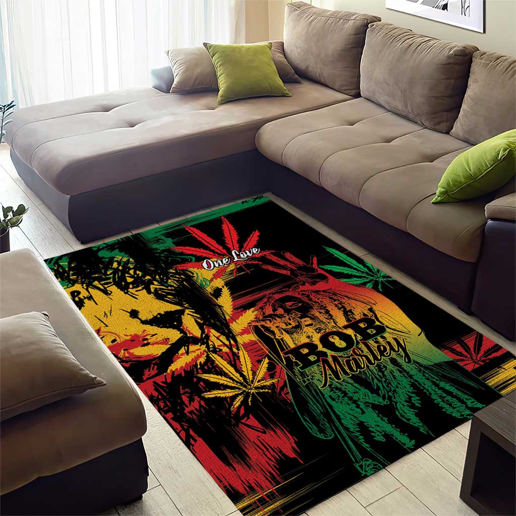 Reggae King Marley One Love Area Rug Rastafarian Lion Grunge