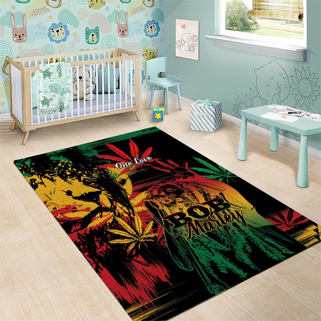 Reggae King Marley One Love Area Rug Rastafarian Lion Grunge
