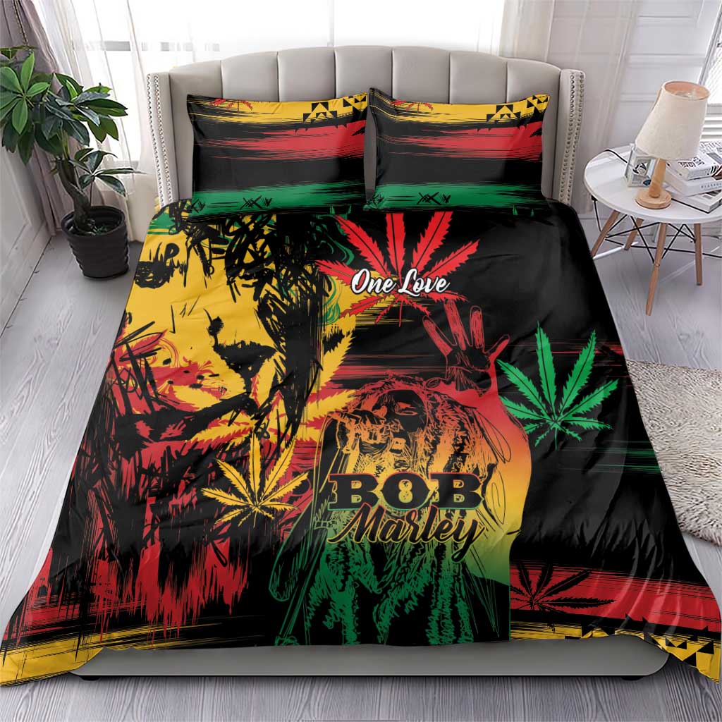 Reggae King Marley One Love Bedding Set Rastafarian Lion Grunge