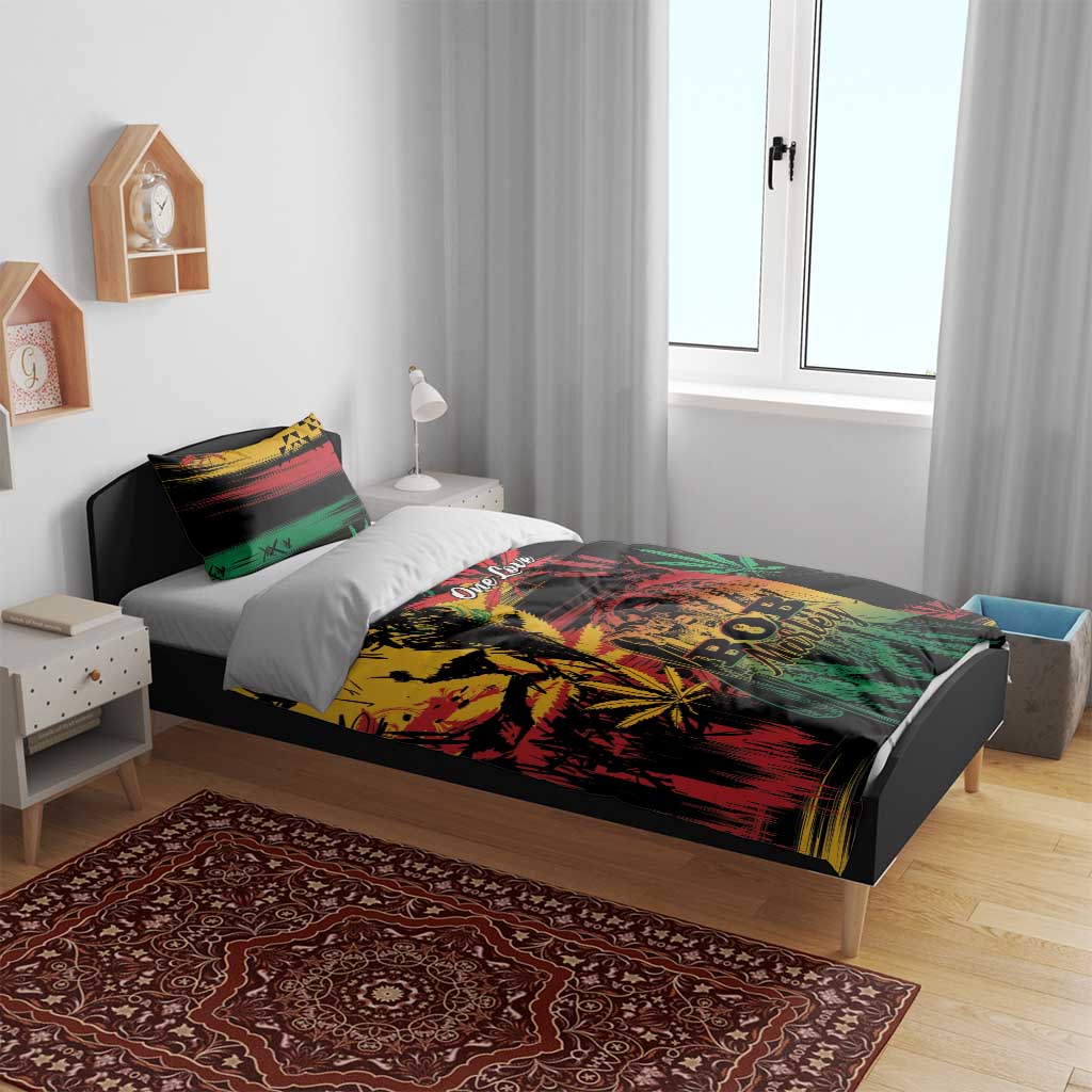 Reggae King Marley One Love Bedding Set Rastafarian Lion Grunge