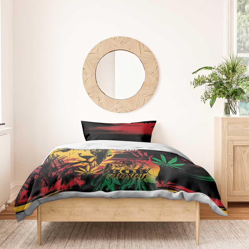 Reggae King Marley One Love Bedding Set Rastafarian Lion Grunge