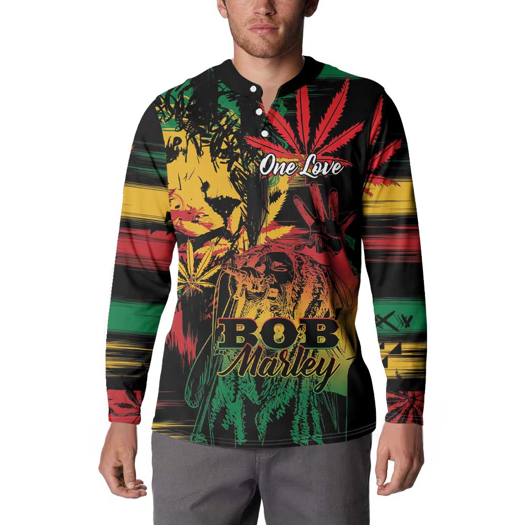 Personalized Reggae King Marley One Love Button Sweatshirt Rastafarian Lion Grunge