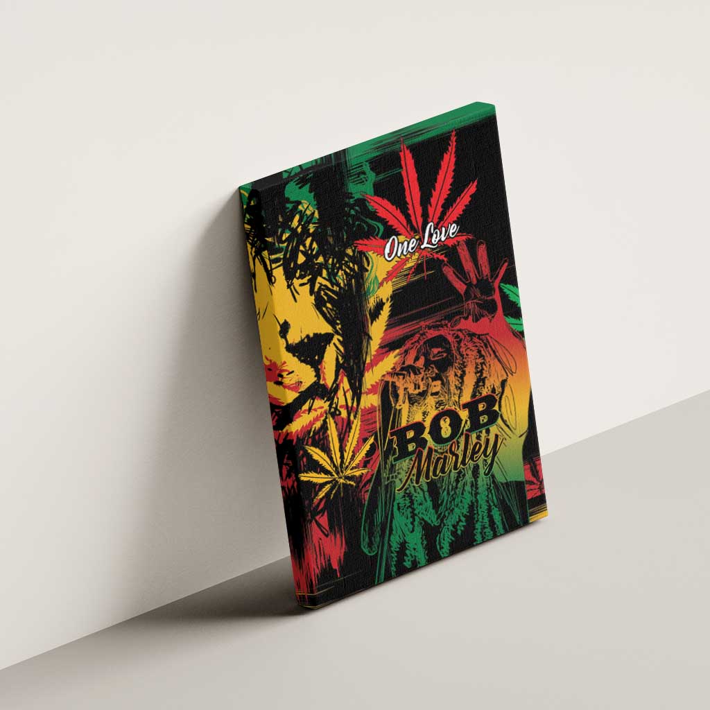 Reggae King Marley One Love Canvas Wall Art Rastafarian Lion Grunge