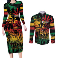 Personalized Reggae King Marley One Love Couples Matching Long Sleeve Bodycon Dress and Long Sleeve Button Shirt Rastafarian Lion Grunge