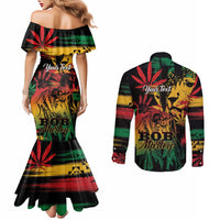Personalized Reggae King Marley One Love Couples Matching Mermaid Dress and Long Sleeve Button Shirt Rastafarian Lion Grunge