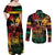 Personalized Reggae King Marley One Love Couples Matching Off Shoulder Maxi Dress and Long Sleeve Button Shirt Rastafarian Lion Grunge